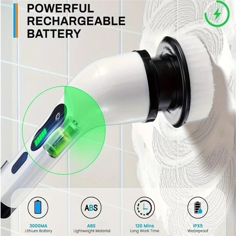 Escova de limpeza elétrica sem fio 9 em 1, esfregão de chuveiro ajustável