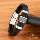 Pulseira Couro Genuíno e Aço Inoxidável